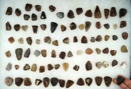 Large group of mostly knife River Flint scrapers found in the Dakotas. Largest is 1 1/2".