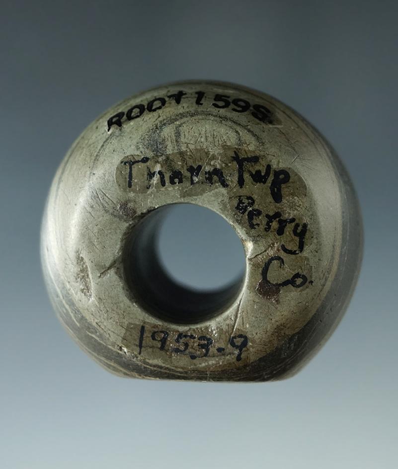 1 1/2" x 1 1/4" Fluted Ball Bannerstone - Thorn Twp., Perry Co., Ohio. Ex. Dr. Gordon Meuser.