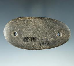 3 7/16" Glacial Kame Oval Gorget found in Ohio. Ex. Leslie Hill (#4480) Collection. Davis COA.