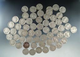 60 Assorted Buffalo Nickels Mostly Full Date G-F