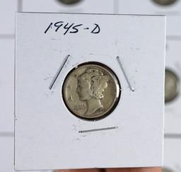 25 Different Date and or Mint Mark Mercury Dimes 1917-1945 AG-VF