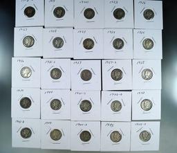 25 Different Date and or Mint Mark Mercury Dimes 1918-1945 AG-VF