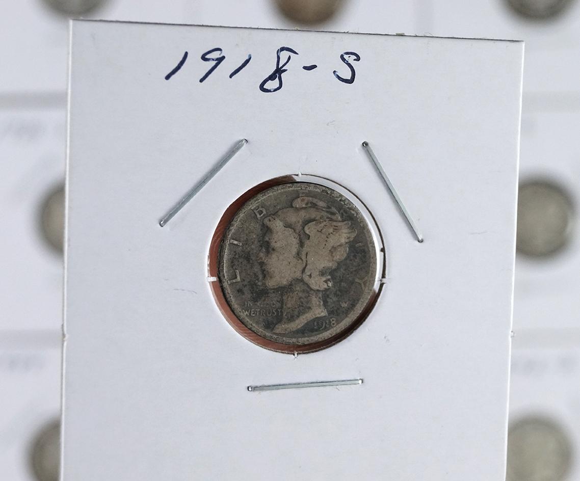 25 Different Date and or Mint Mark Mercury Dimes 1918-1945 AG-VF