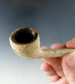 Early clay tavern pipe with original stem. 5 5/8" long.
