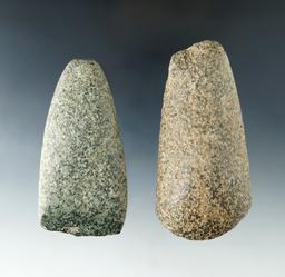 Pair of stone tools including a 3 9/16" Adze and a 3 1/16" Celt found in Licking Co., Ohio.