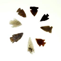 Set of 8 Colorado Arrowheads, largest is 1 5/16". Ex. Bob Roth Collection.