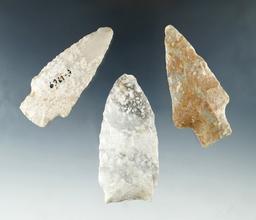 Set of three Quartz Knives found in Arkansas, largest is 2 13/16".