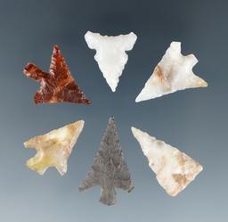 Set of six assorted Gempoints found near the Columbia River, largest is 7/8" Ex. Dewey Schmid.