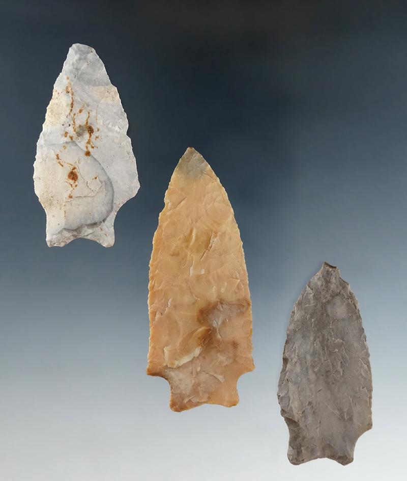 Three Transitional Paleo points found in Richland and Ashland Co.,'s, Ohio.