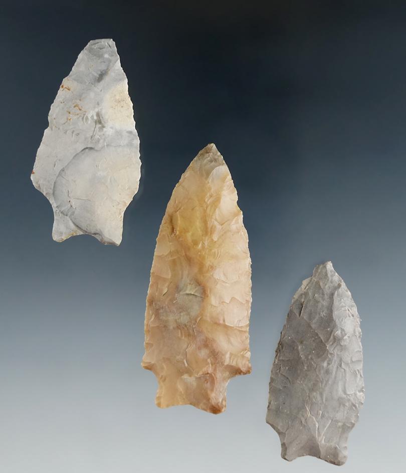 Three Transitional Paleo points found in Richland and Ashland Co.,'s, Ohio.