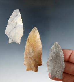 Three Transitional Paleo points found in Richland and Ashland Co.,'s, Ohio.