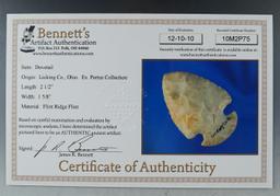 2 1/2" Flint Ridge Dovetail found in Licking Co., Ohio. Ex. Pertus collection.  Bennett COA.