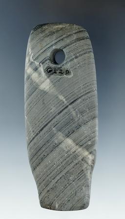 3 7/8" uniquely shaped banded slate Pendant which appears to have been. Found in Ohio.