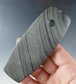 3 7/8" uniquely shaped banded slate Pendant which appears to have been. Found in Ohio.