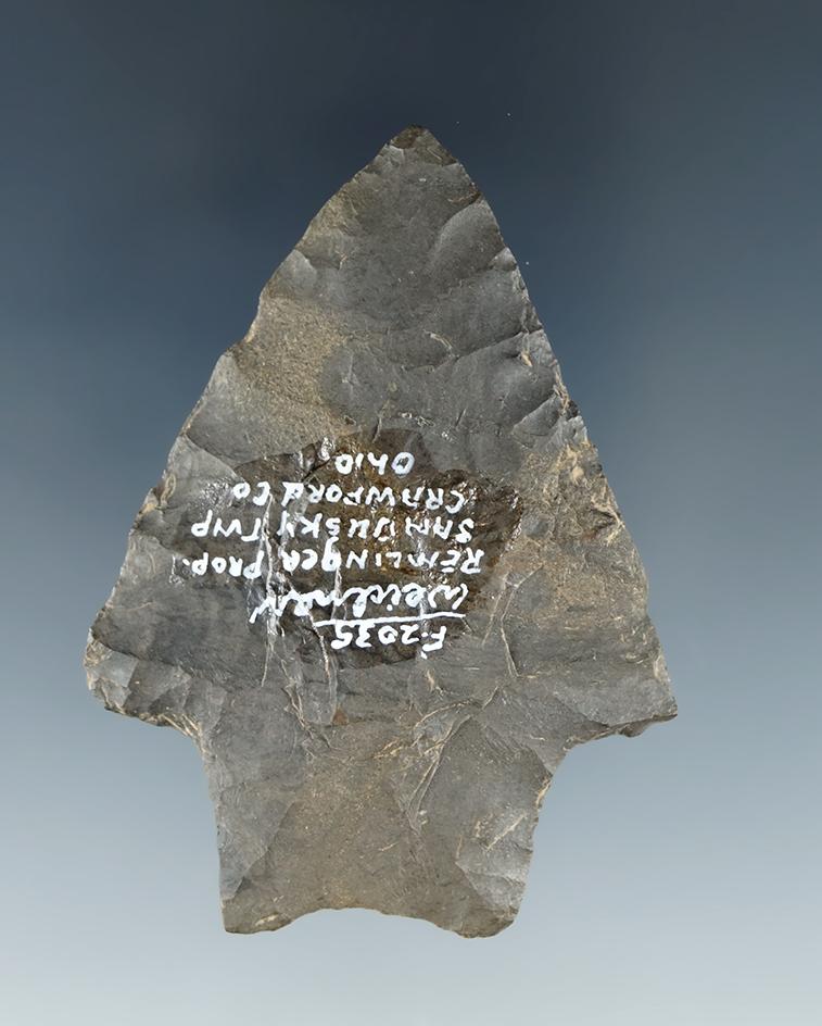 2 5/8" Transitional Paleo made from Coshocton Flint found on the Reminger farm, Crawford Co., Ohio.