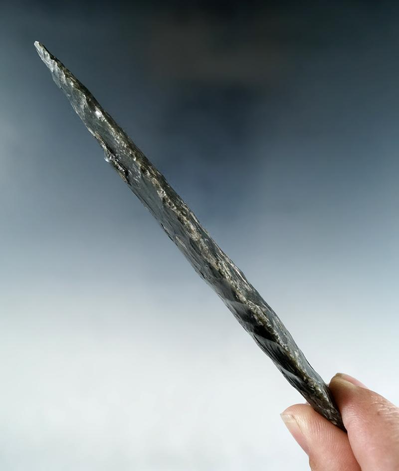 5 5/8" Knife made from grey and black Banded Obsidian, found near Crump Lake in Lake Co., Oregon.