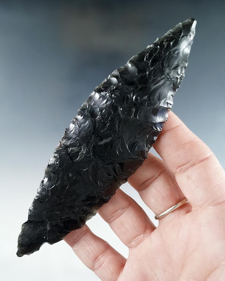 5 5/16" Bi-Point Obsidian Knife, found near Crump Lake in Lake Co., Oregon.