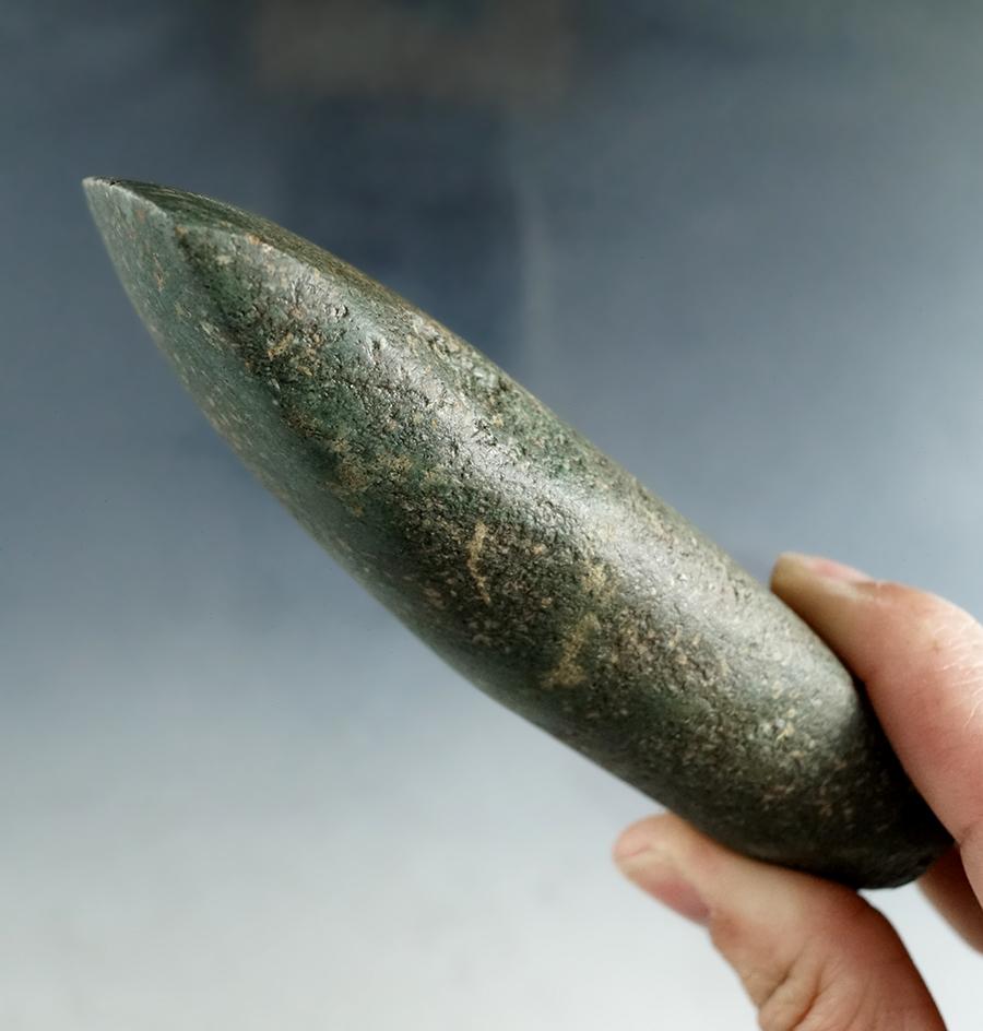 Excellent style and workmanship on this 5" green Hardstone Adze found in Medina Co., Ohio. Ex. Hooks