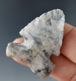 1 1/2" Archaic Sidenotch made from very attractive blue and gray Flint Ridge Flint - Hardin Co., Ohi