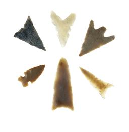 Set of six assorted arrowheads found in Texas, largest is 1 9/16".