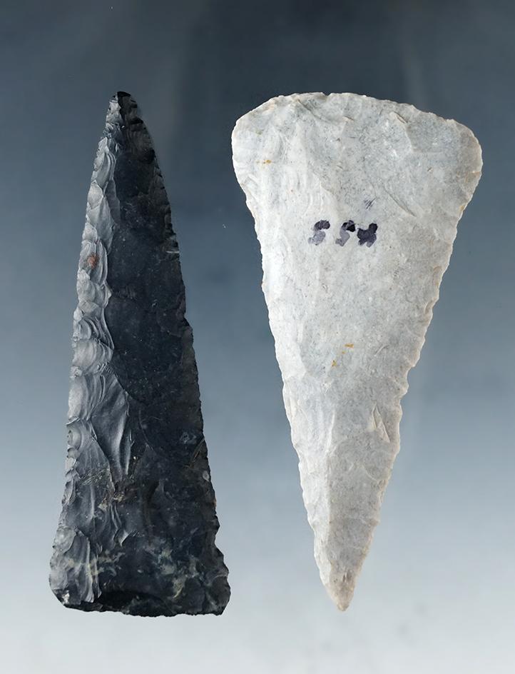 Pair of Coshocton Flint Triangle Knives found in Ohio.  Largest is 3".
