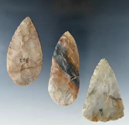 Set of 3 Flint Ridge Woodland Blades all found in Ohio.  Largest is 2 15/16".