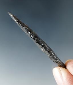 Beautifully flaked 2 1/4" Bi-point made from highly translucent obsidian found in Oregon.
