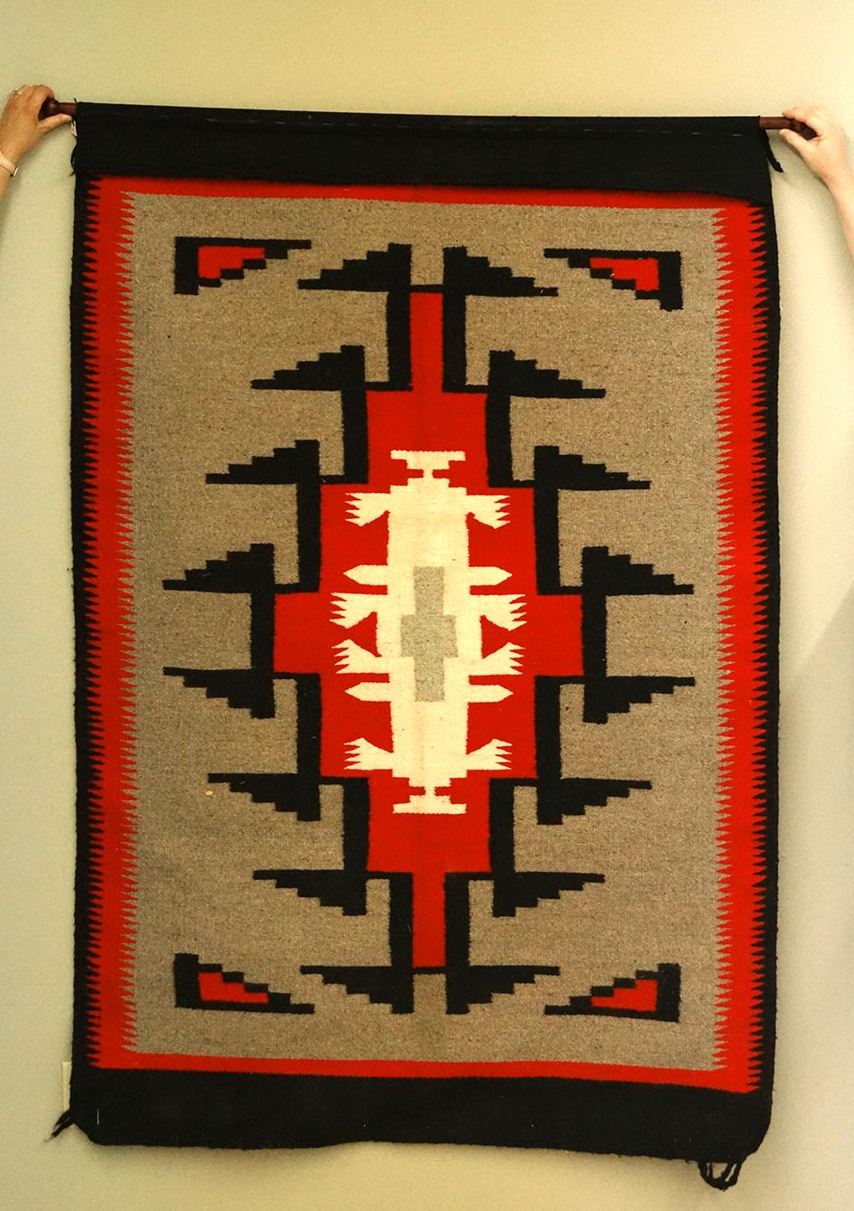 69" by 45" nicely woven large Navajo rug - excellent condition - makes a beautiful wall hanging.