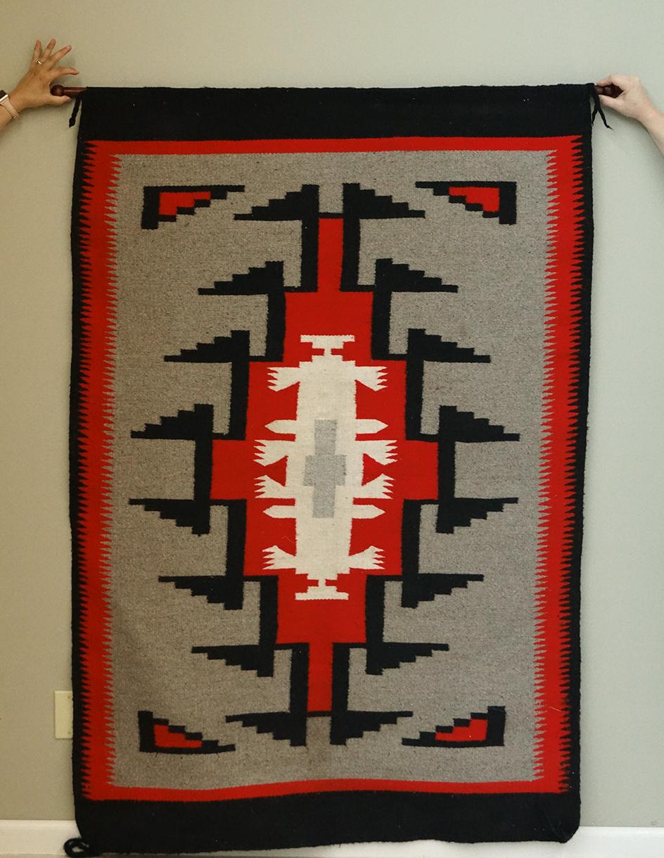 69" by 45" nicely woven large Navajo rug - excellent condition - makes a beautiful wall hanging.