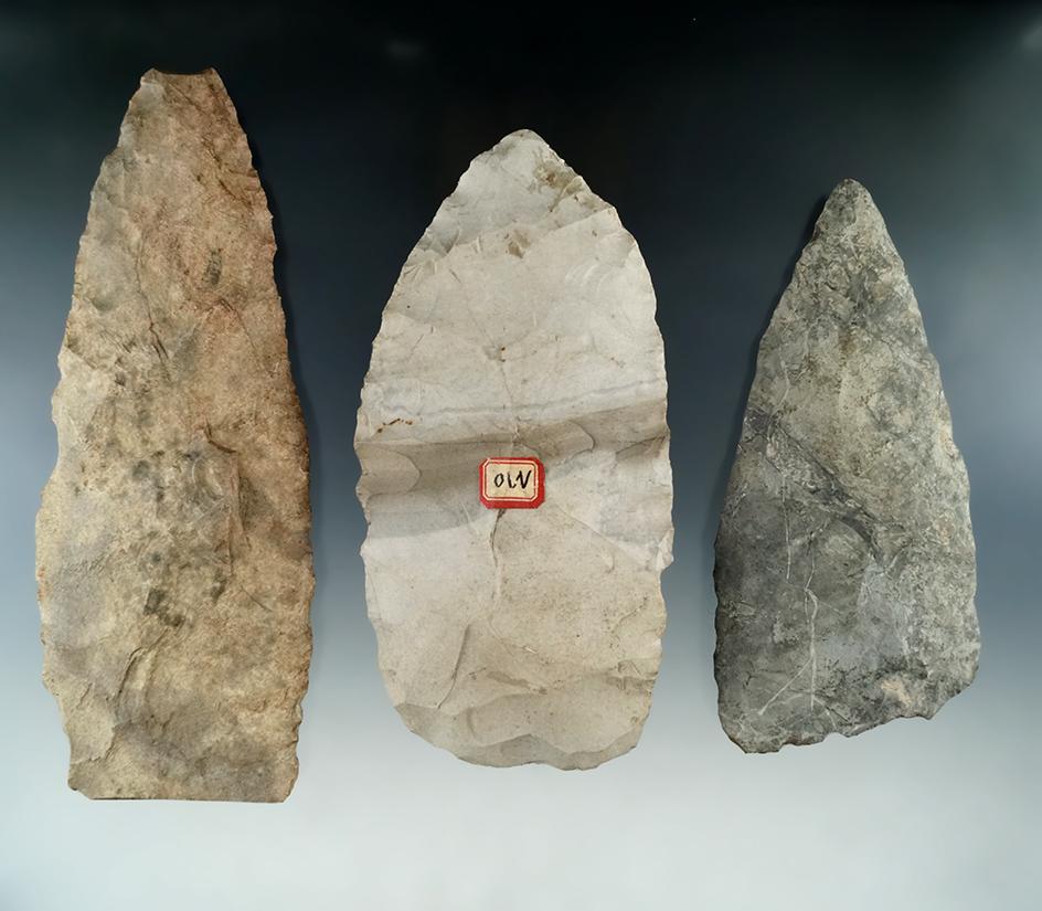 Set of three large Blades found in Missouri, largest is 6 3/8".