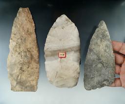 Set of three large Blades found in Missouri, largest is 6 3/8".