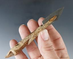 4 5/8" Inuit bone harpoon toggle with original slate point found in Alaska.