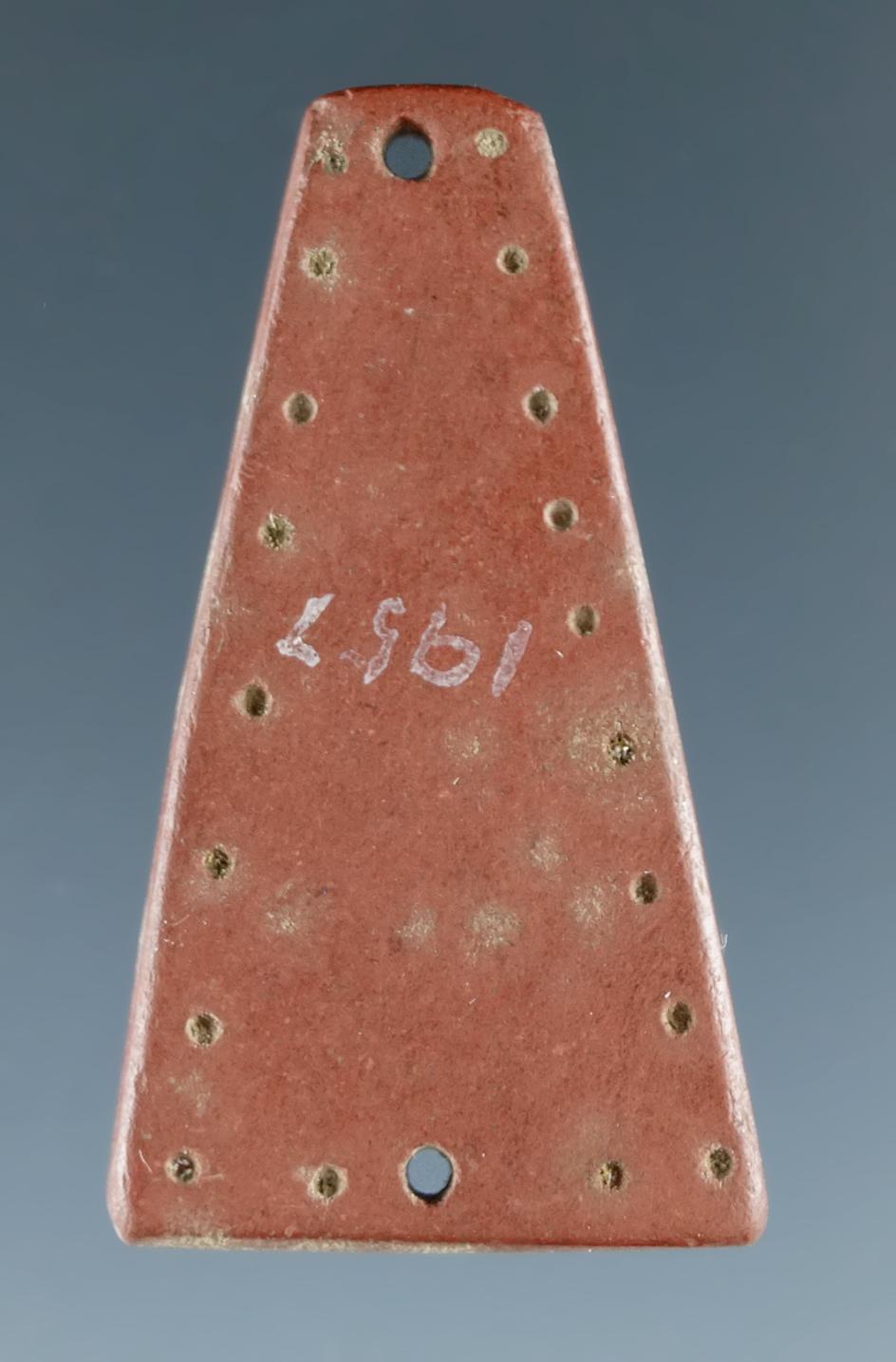 Nicely decorated 1 5/16" Trapezoidal Ornament with punctate and incised line design - New York.