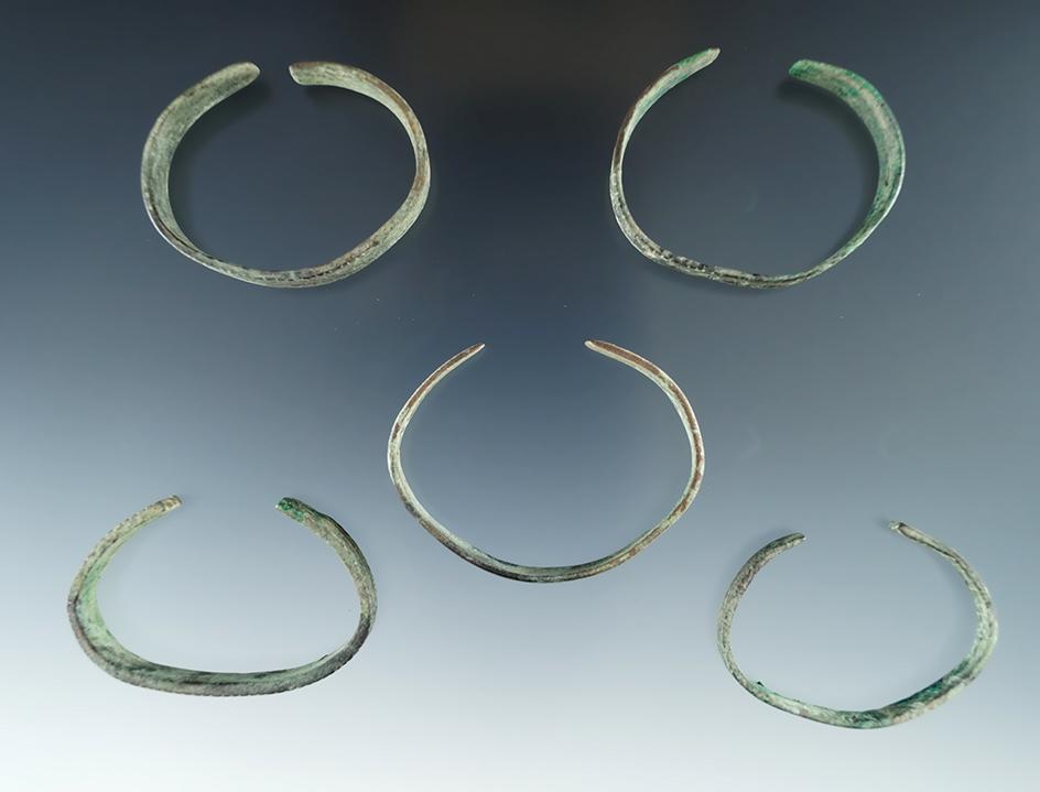 5 copper child's Bracelets in very nice condition found at the Ame's site in Allegheny Co. NY.