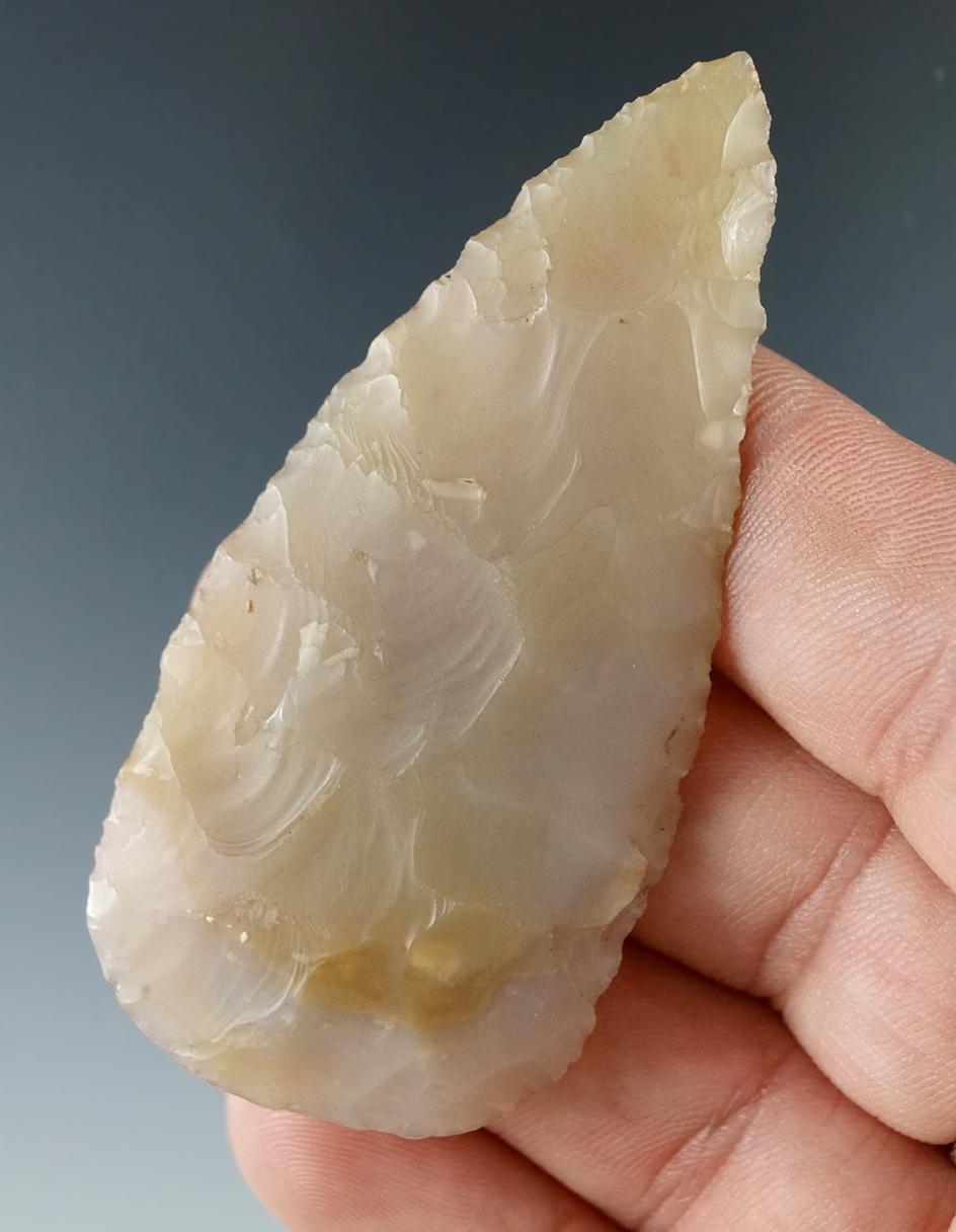 Beautiful material! 2 5/8" Adena Knife made from highly translucent Flint Ridge Flint found in NY.