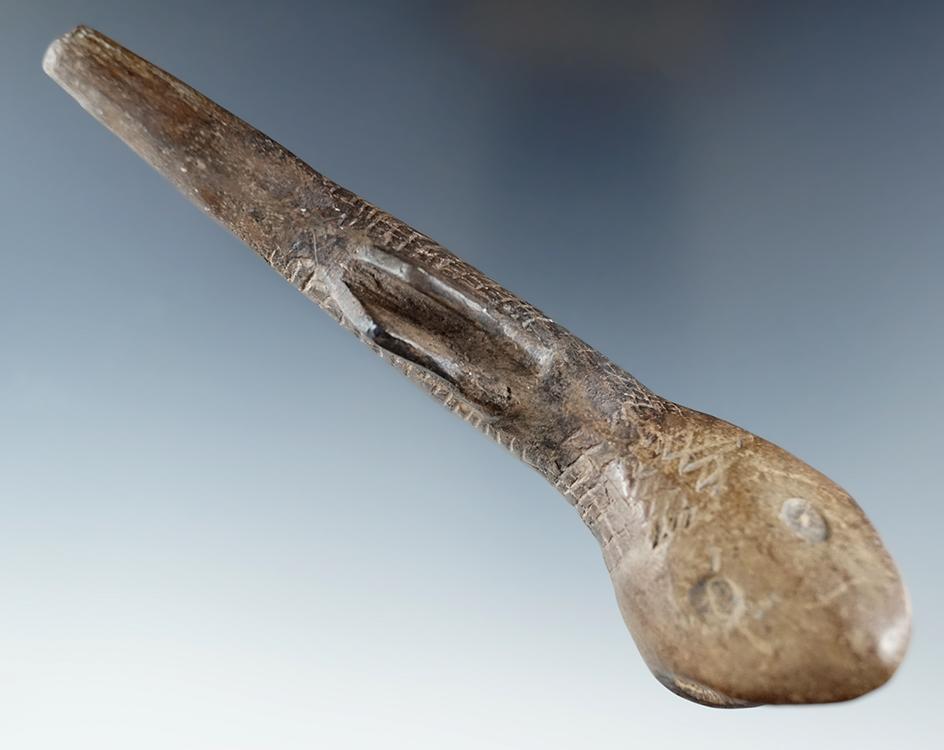 Nice! Highly stylized 5 1/4" long Iroquois clay Fish Effigy Pipe found in Jefferson County New York.