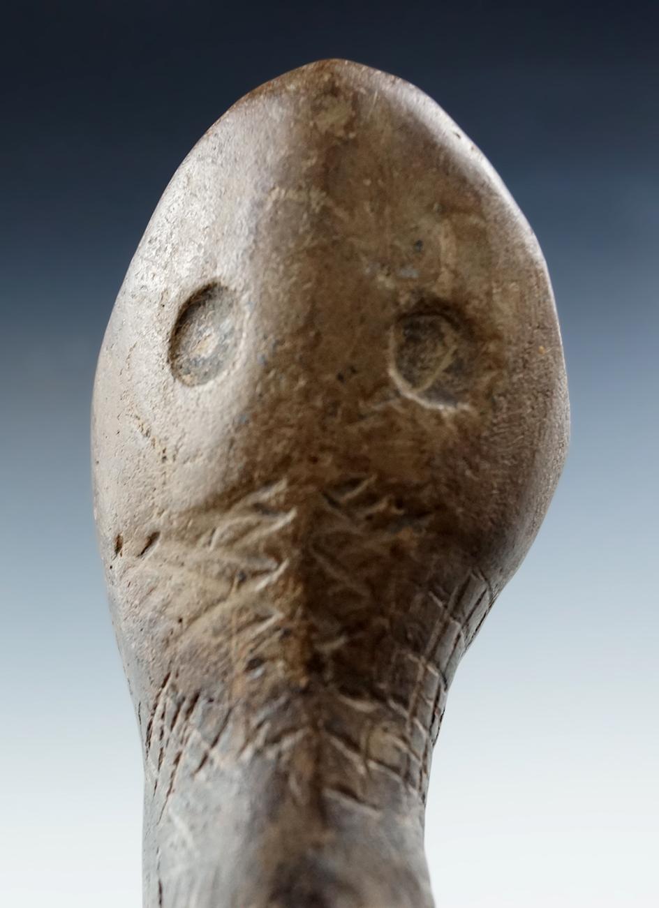 Nice! Highly stylized 5 1/4" long Iroquois clay Fish Effigy Pipe found in Jefferson County New York.