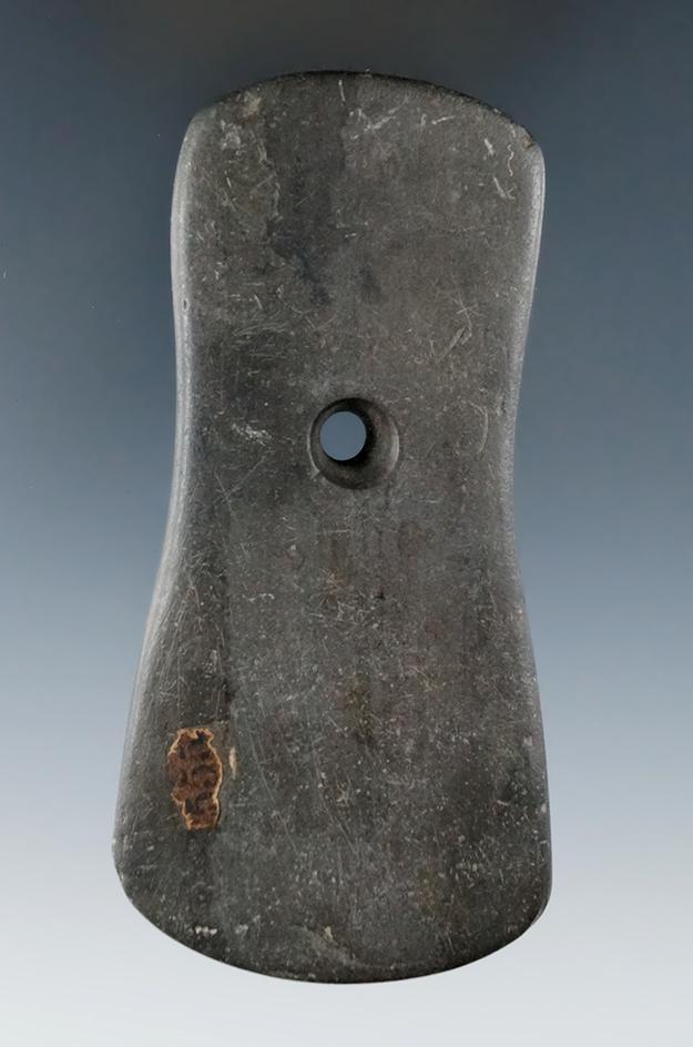4 1/8" Adena Bi-Concave Pendant found in Delaware Co., Ohio. Ex. Edward Payne, Jim Hawks Collections