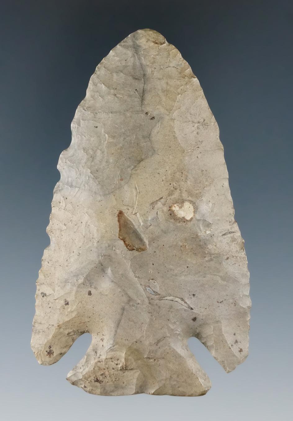 3 3/8" Archiac Deep Notch found in Fulton Co., Ohio. Ex. John Ziegler Collection.