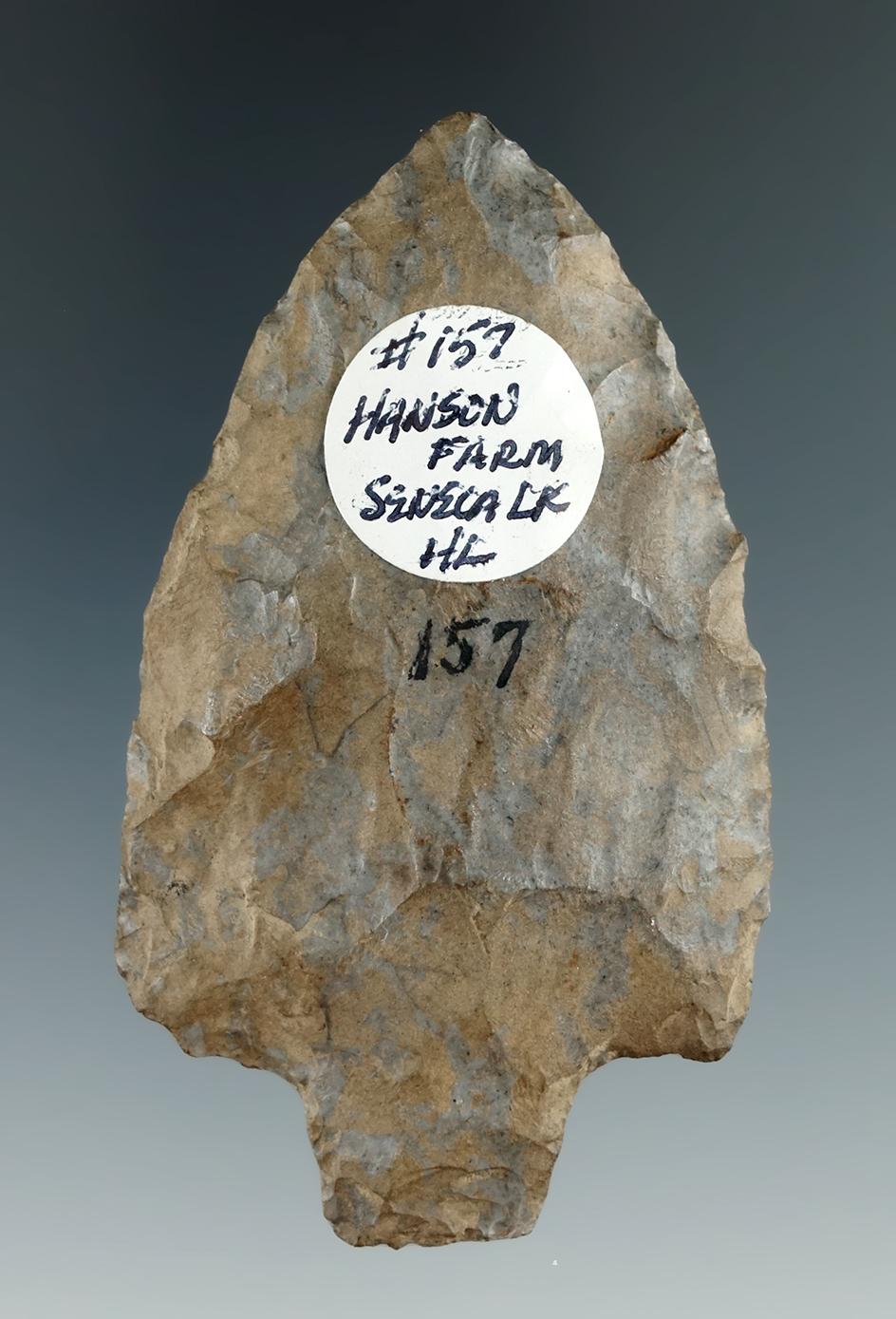 3 1/16" Onondaga Flint Lehigh found on the Hansen farm near Seneca Lake, New York.   Ex. Lang.