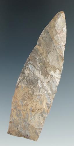 3 1/2" Paleo lanceolate found in two pieces with restoration to a missing center section.