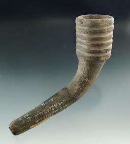 5" Iroquois large bowl clay ring pipe - Madison Co., New York which is broken and mended at stem