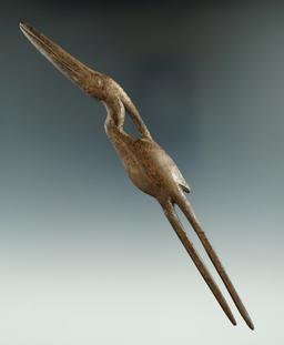 Exceptional! 7 1/8" long bird effigy bone hairpin found in New York that is glued tight in 3 places.