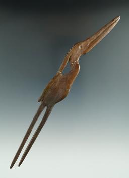 Exceptional! 7 1/8" long bird effigy bone hairpin found in New York that is glued tight in 3 places.