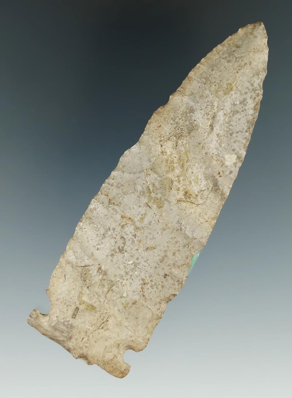 4 1/8" Sidenotch - restoration to blade ding and one corner of base. Found in Erie Co., New York.