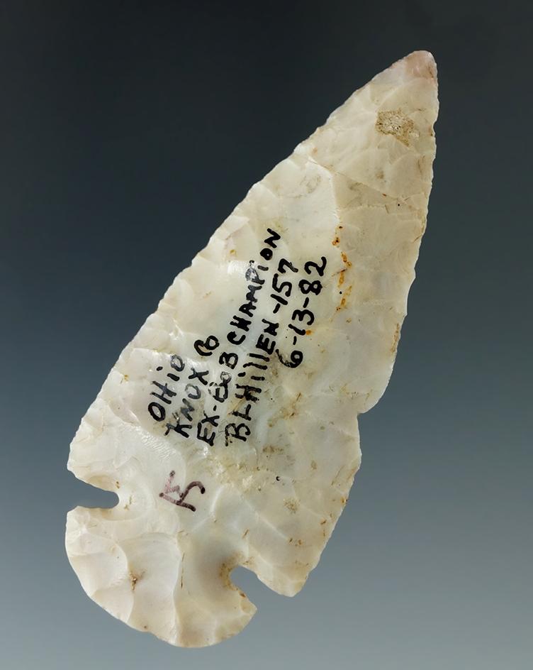 3" Flint Ridge Flint Dovetail found in Knox Co., Ohio. Ex. Bob Champion, Billy Hillen.