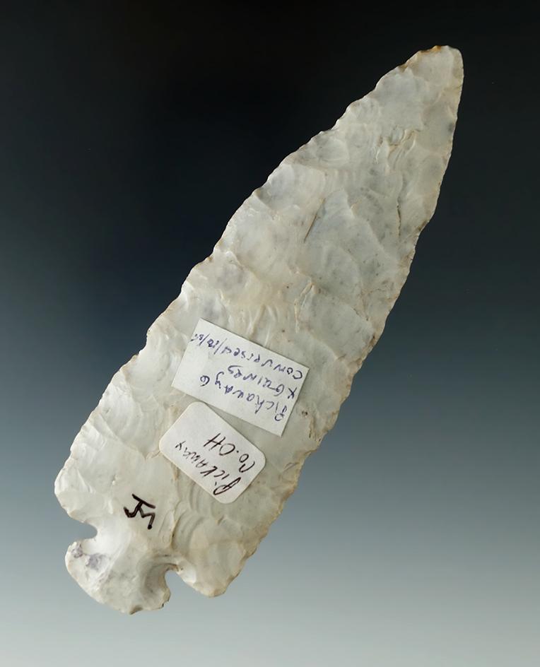 5 1/2" Flint Ridge Flint Dovetail found in Pickaway Co., Ohio. Very heavily patinated artifact.