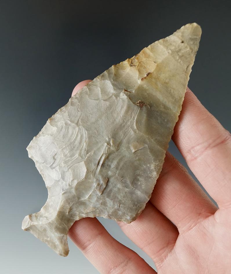 4 1/4" Ashtabula made from Upper Mercer Flint. Ex. Glen Spray collection. Pictured.