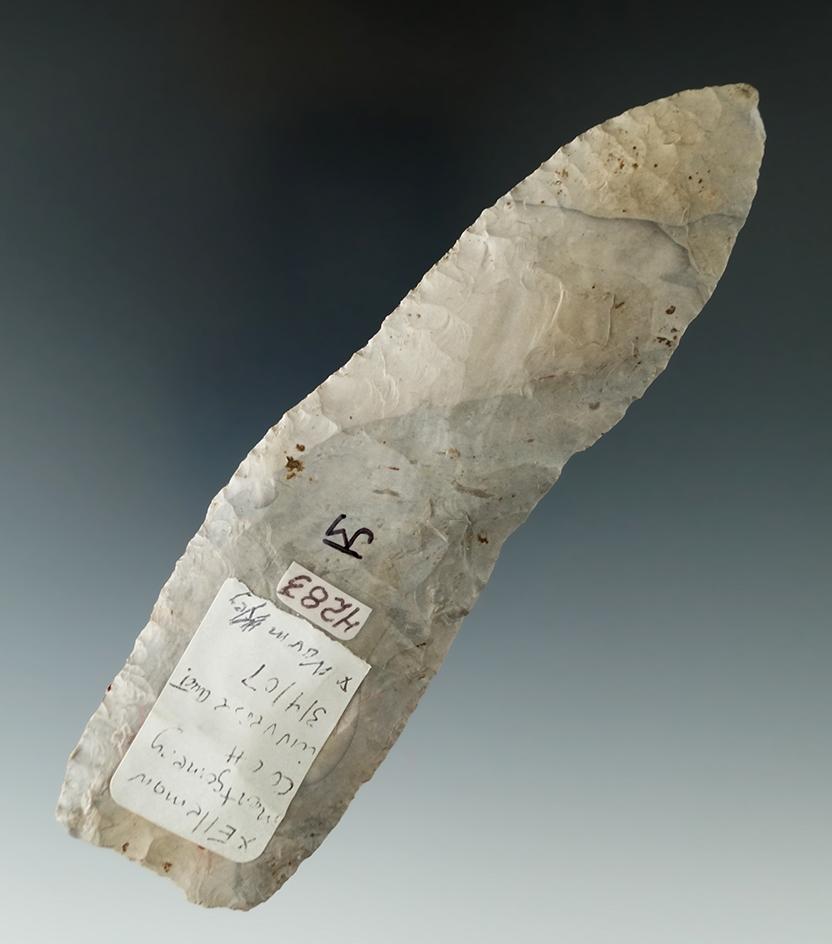 Exceptional flaking! 5 1/2" curved Knife found in Montgomery Co., Ohio. Ex. Kley, Elleman.