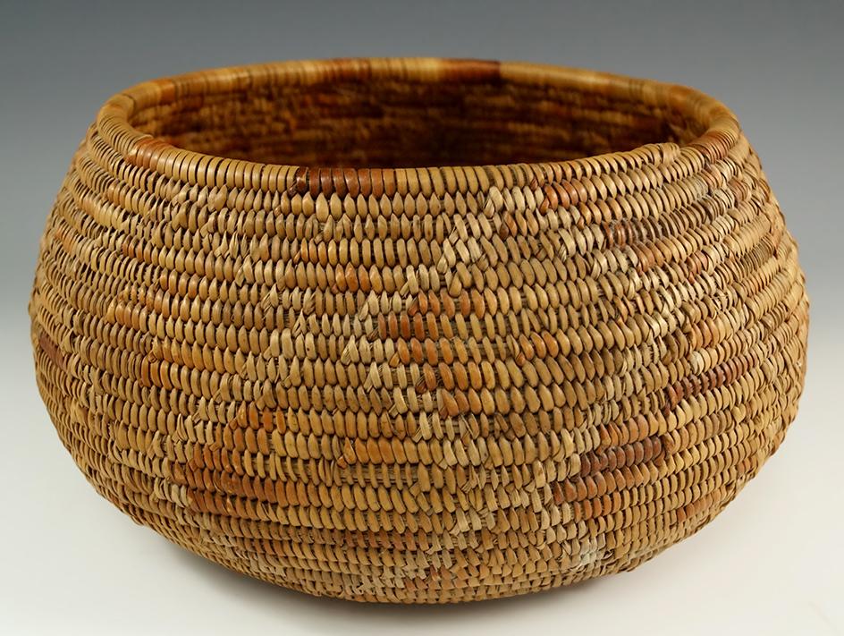 Excellent weaving on this 8" wide x 4" tall Apache Basket.